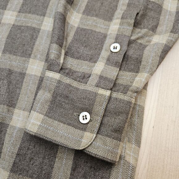 Zanella Shirt Men's MED Brown Plaid Striped Long Sleeve Button Up Made Italy M - Picture 5 of 10